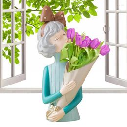 Vases Girl For Flowers Resin Flower Vase Figurines Statue Simple And Elegant Desktop Planter Porch Living Room Bedroom