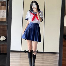 Japanese Preppy Short Sleeve Summer Sailor Suit Tops Skirts Basic JK High School Uniform Class Students Cloth 240325
