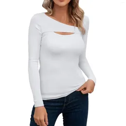 Women's T Shirts Long Sleeve Blouse Casual Slim Fit O Neck Hollow Out Shirt Female Solid Colour Basic Crop Tops Spring Summer Tee