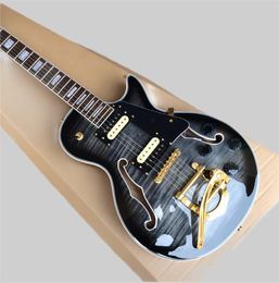 Custom jazz electric guitar, 6-string guitar, mahogany body, Decayed Maple Top, Mahogany fingerboard, Tremolo system, free