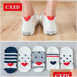 Socks & Hosiery Cxzd 5Pairs Arrival Women Cotton Pink Cute Cat Ankle Short Casual Animal Ear Red Heart Gril Drop Delivery Apparel Und Dhbu0