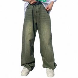 Trend da uomo Street Hip Hop tubo dritto allentato gamba larga casual pantaloni Lg Vintage Harajuku gradiente W Jeans Versatile quotidiano p7xg #