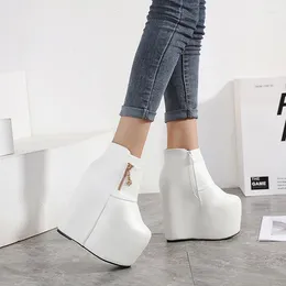Boots Wedges Ankle White Black Rubber Sole Shoes Platform Women Zipper Autumn Heels Heel 17 Cm