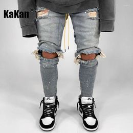 Men's Jeans Kakan - Holes Slim Fitting Painted Pants In Europe And America Black K016-1973