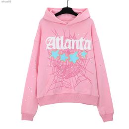 Men's Hoodies Sweatshirts Vintage Letter foam Spider Web Stras Terry Pullover Hoodie Mens and Womens Street Clothing Patch Work Casual SweatshirtL2403