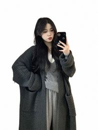 korean Lg Woman Fluffy Cardigan Lg Sleeved Loose Sweet Sweater Coat Autumn Comfortable Female Woolen Knitted Midi-Clothing B0OQ#