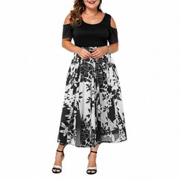 women Summer Cold Shoulder Hollow Floral Midi Dr Lady Party Cocktail Dr Plus Size New In Dr For 2024 r7Gh#