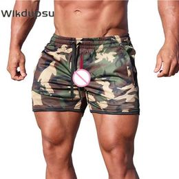 Men's Shorts Summer Fitness Fashion Sexy Lingerie Open Crotch Zipper Gyms Joggers Slim Fit Camouflage Sweatpants