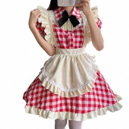 black Red Grid Maid Suit Cosplay Lolita Dr Kawaii Role Play Costume Classical Cute Style Waiter Uniforms N7ue#