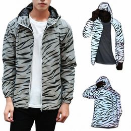 stylish Autumn Windbreaker Top Men Windbreaker Reflective Reflective Hip Hop Jacket Coat Fluorescent k2P6#