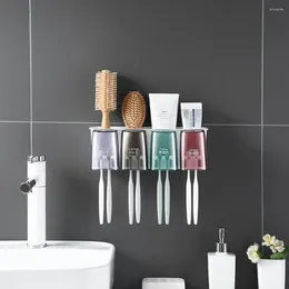 Hooks Wall-Mounted Toothbrush Rack Free Punching Bathroom Box Household Mouthwash Cup Set Organizer