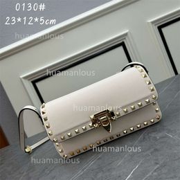 High Calf Walentino Purse Handbag Stud Woman Rivet Designer Quality 2024 Bags Fashion Versatile Rock Flip Bag Leather Shoulder New Crossbody Underarm 0X2G