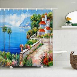 Shower Curtains Natural Landscape Curtain Decor Waterproof Fabric Bathroom Painting Forest Seaside Scenery Bath Screen With Hook