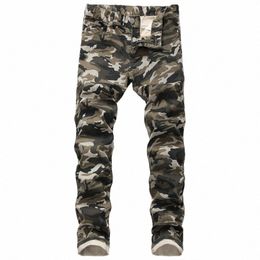 camoue Jeans Persality Plus Size Men's Stretch Jeans Army Green Print Denim Casual Pants Design W2VY#