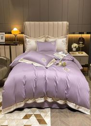 1000TC Egyptian Cotton Luxury Royal Solid Color Bedding set Queen King size Purple Embroidery QuiltDuvet cover Bed sheet Linen Pi8031418
