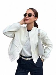 ladies Vintage Solid Short Bomber Autumn Winter Jacket Women Coat With Pockets Outerwear Outfits Chic Tops Women Coat Female R6Is#