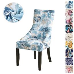 Chair Covers Nordic Flowers Washable Dining Cover Spandex Elastic Wingback High Back Sloping Armchairs Slipcover For Home