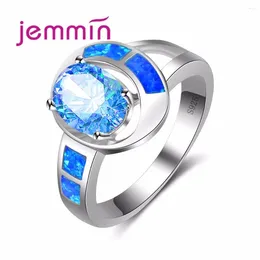 Cluster Rings Jammin Blue Opal Hollow Ring Stamp 925 Sterling Silver Colour Rhinestone Jewellery For Women Gifts