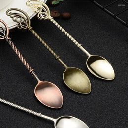 Coffee Scoops Vintage Style Bronze Carved Small Spoon Kitchen Dining Bar Flatware Cutlery Mixing Stirring Dessert Teaspoon Tool