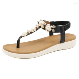 Sandals 2024 Summer Fashion Trendy All-Match Bohemian Style Flip-Flops Elastic Band Lightweight Comfortable Women's Shoes