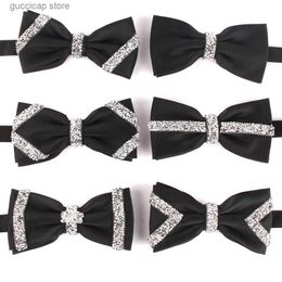 Bow Ties New Black Bow tie Faux Diamond Bow tie For Men Women Christmas Party Men Bow Ties Cravats Wedding Mens Bowties For Gifts Y240329