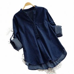 zanzea 2023 Women's Denim Blue Shirts Fi Autumn Blouse Casual Butt V Neck Lg Sleeve Tops Jean Tunic Blusa Plus Size T3iK#