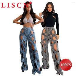 Women's Jeans 10 Bulk Items Wholesale Iots Wide-leg Cargo Women Hollow Out Full Length Sexy Y2k Denim Pants Casual Wear K12584