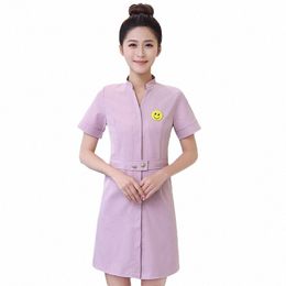 sauna Foot Massage Waiter Uniform Beautician Pink Robe Short-Sleeved Coat-Style Formal Dr Beauty Sal Capable Work Clothes W8so#