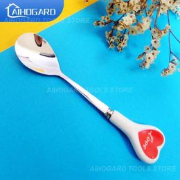 Coffee Scoops Soup Spoon Cute Multicolor Stainless Steel Tableware Kitchen Accessories Stirring Ceramic Handle Hearts