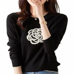 new Spring And Autumn New Women's Round Neck Ctrast Colour Worsted Wool Knitted Sweater Elegant And Fiable Jacquard Type 27Ax#