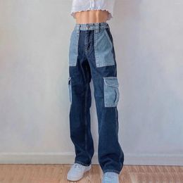 Women's Jeans High Waist Ripped Edge Casual Korean Fashion Contrast Colors Pants Y2k Straight Leg Trousers Pantalones De Mujer