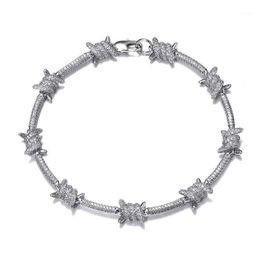 D&Z 8mm Barbed Wire Bracelet For Hipster Copper With Zircon Stones Punk Style White Gold Chain Bangle Hip Hop Fashion Jewelr Chain284V