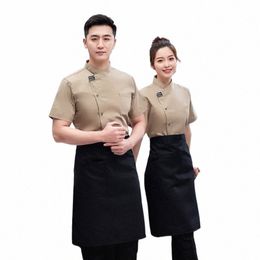 uniform Short Sleeve Clothes Hotel Restaurant Waiter Kitchen Chef Overalls Men T5iB#