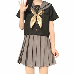 japanese Fi JK Uniform School Girl Skirt Grey Sailor Suit Pleated Skirt Full Set of College Style Soft Girl Suit 44tN#