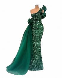 luxury Green Sequin Tube Top Ladies Formal Cocktail Party Ball Detachable Skirt Mermaid Off Shoulder Evening Dres Robe 2023 Q3BO#