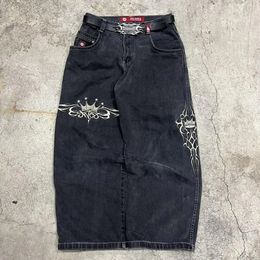 Streetwear JNCO Jeans Y2K Pants Mens Harajuku Retro Hip Hop Graphic Baggy Jeans Black Pants Gothic High Waisted Wide Trousers 240420