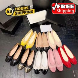 Luxury Designer women Ladies Ballet Flats Dress Sandals Fashion Leather Shoes Summer Fashion Bow Sandals Ladies Black Heels with Apricot Patchwork Slingback Heels