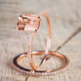 Wedding Rings Elegant Luxury Rose Gold Colours Rings for Women Trendy Metal Inlaid Champagne Stone Wedding Ring Set Engagement Jewellery 24329