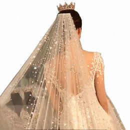 3.5m Lg Luxury Bride Veils With Comb Rhineste Pearls Beaded Pearls Women Wedding Veils Lg Cathedral Bride Accories k4Ce#