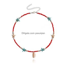 Chokers Choker Bohemian Colorf Rice Bead Chain Necklace For Women Summer Beach Shell Starfish Pendant Female Boho Jewellery Gift Drop De Dhfkt