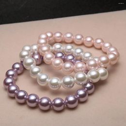 Strand 8 10 12mm Round White Pink Purple Black Green Gold Colour Natural Shell Pearl Bracelet Elastic Women's DIY Jewellery Making Design