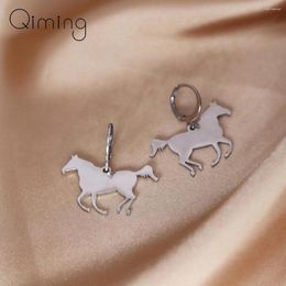 Hoop Earrings Handmade Running Horse Women Stainless Steel Jewelry Animal Gift