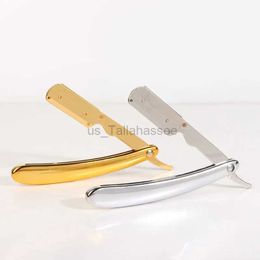 Electric Shavers Electroplated Gold Razor Manual Folding Shaver Straight Edge Shaving ABS Handle Beard Trimmer Barber Shop Facial Cleaning Tools 240329