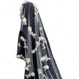 romantic Lace Wedding Veil 3D Fr Appliques With Pearls 3 Metres Length 1.5 Metres Width Elegant Bridal Veil Accories G88Y#