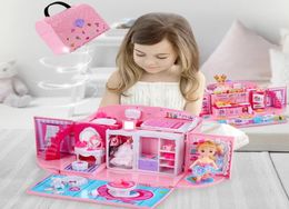 New Girls Diy Doll House handbag Furniture Miniature Accessories Cute Dollhouse Birthday Gift House Toys for Children8213610