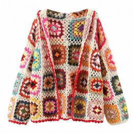 keyanketian Autumn New Hold-Out Hook Floral Colour Knit Cardigan Ladies Bohemian Style Loose Handmade Sweater Top Fresh R58J#