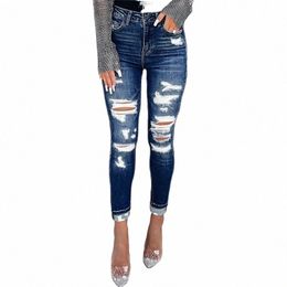 Fi Frauen Slim Fit Stretch Bleistift Jeans Frühling Sommer Casual Denim Hosen Weibliche LG Hosen Trend Gebrochene Löcher Streetwear 44eP #