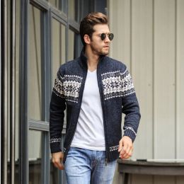 New Autumn Winter Men's Sweater Wool Men Mandarin Collar Solid Colour Casual Sweater Men's Thick Fit Brand Knitted Cardigans