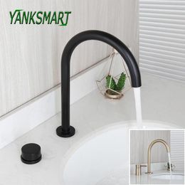 Bathroom Sink Faucets YANKSMART Matte Black Waterfall Widespread Basin Faucet Deck Mounted Single Handle 2 Holes Mixer Water Tap
