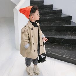 Jackets 4577E Children's Coat Spring 2024 Korean Boy's Trench Labour Wind Two Row Buttons Girl's Outerwear